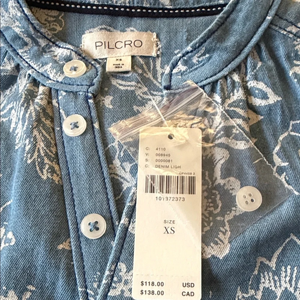 Anthropologie The Aly Puff-Sleeve Blouse by Pilcro Blue White SIZE XS NEW