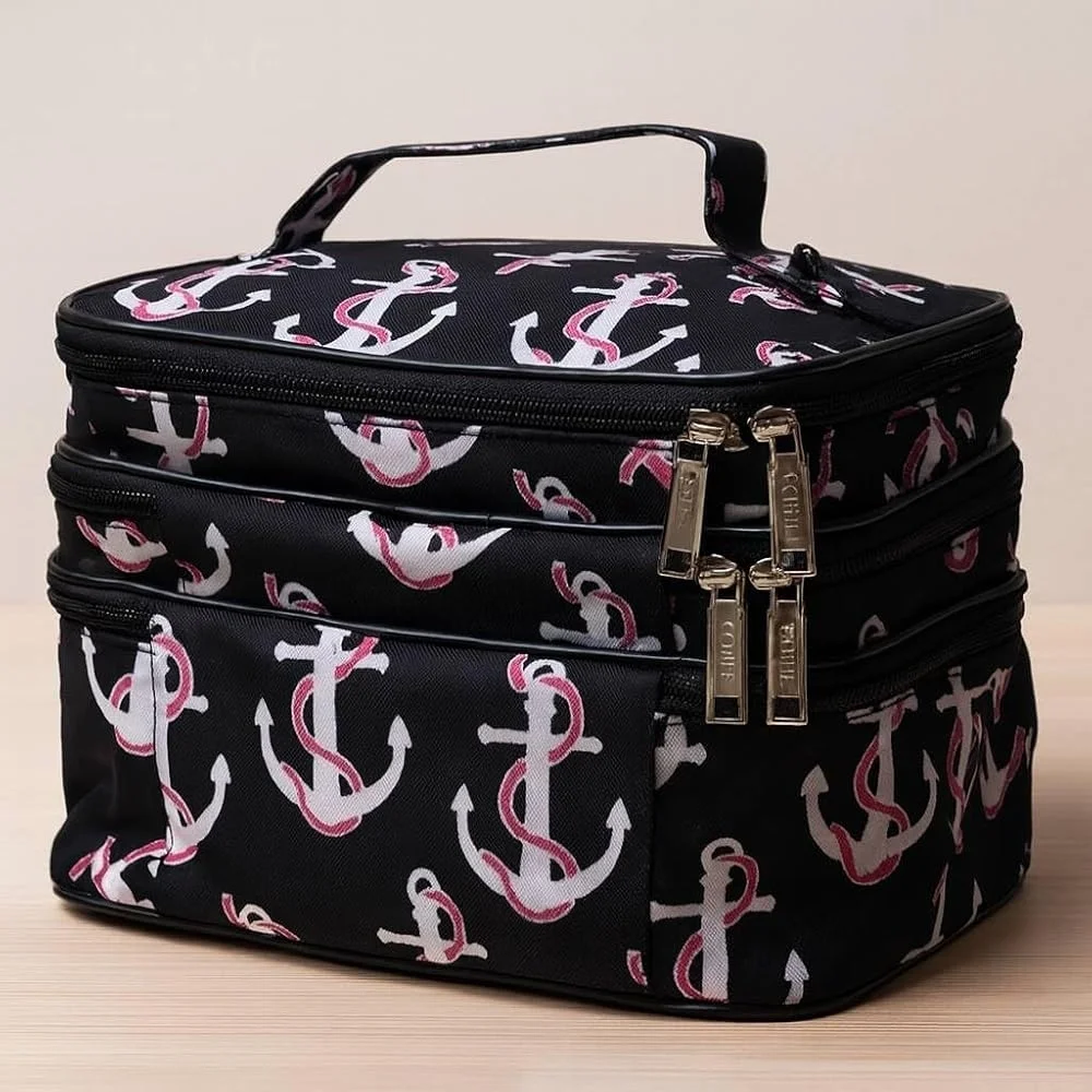 Anchor Print 3-tier Cosmetic Bag NWT