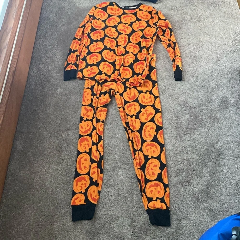 Hyde & Eek Pumpkin Pajama Set Orange Black Halloween Lounge Cozy Cotton