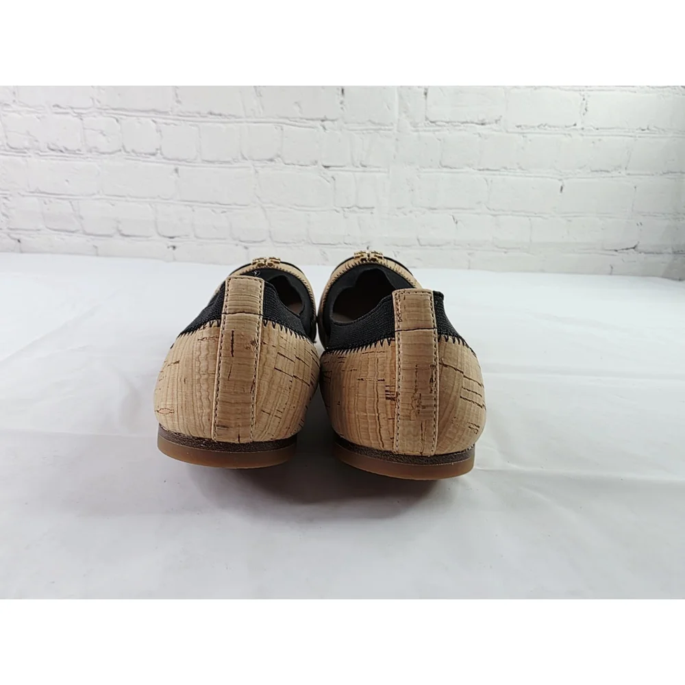 TORY BURCH JOLIE AMAZING CORK BLACK PATENT GOLD LOGO BALLET FLATS SIZE 5.5 M