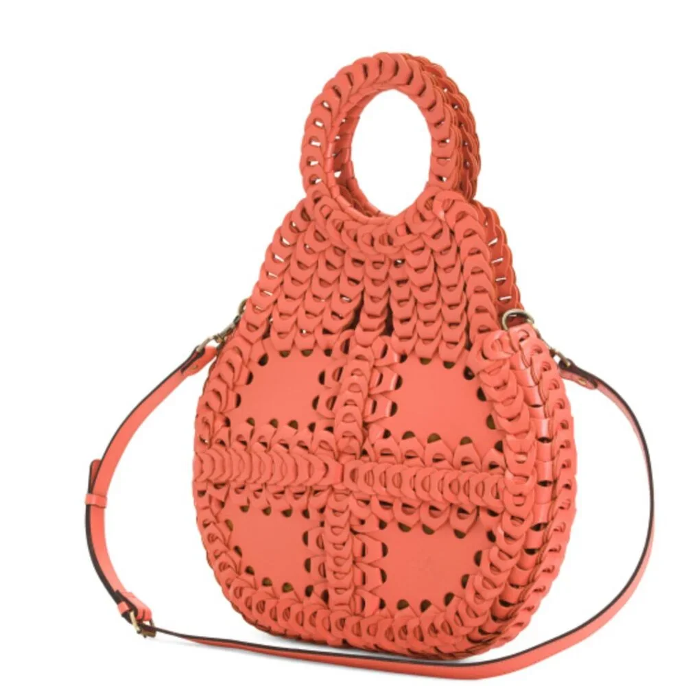Patricia Nash Pisticci Leather Chain Link Hobo Handbag Tote Coral NWT $399