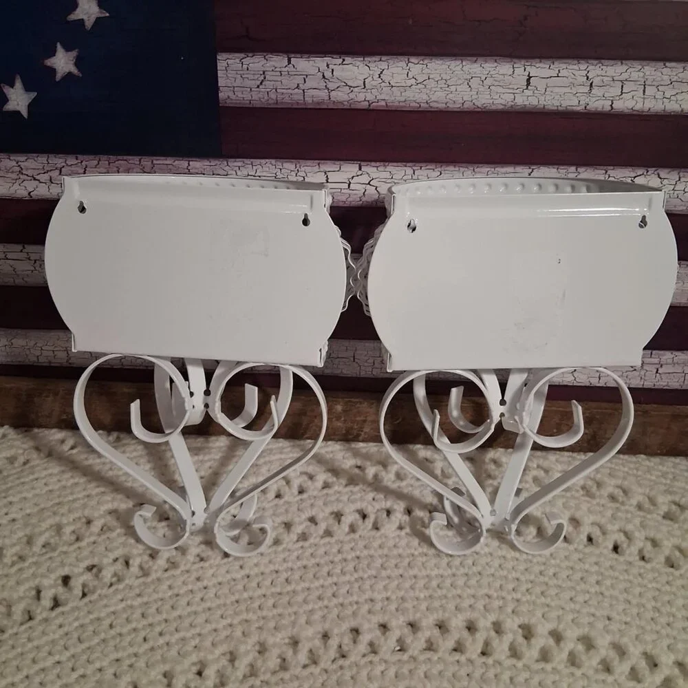 Set Of White Metal Hanging Plant Holders