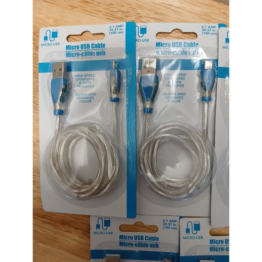 Micro USB Cable Glow In the Dark Color Changing Set Of 5 Red Blue Green