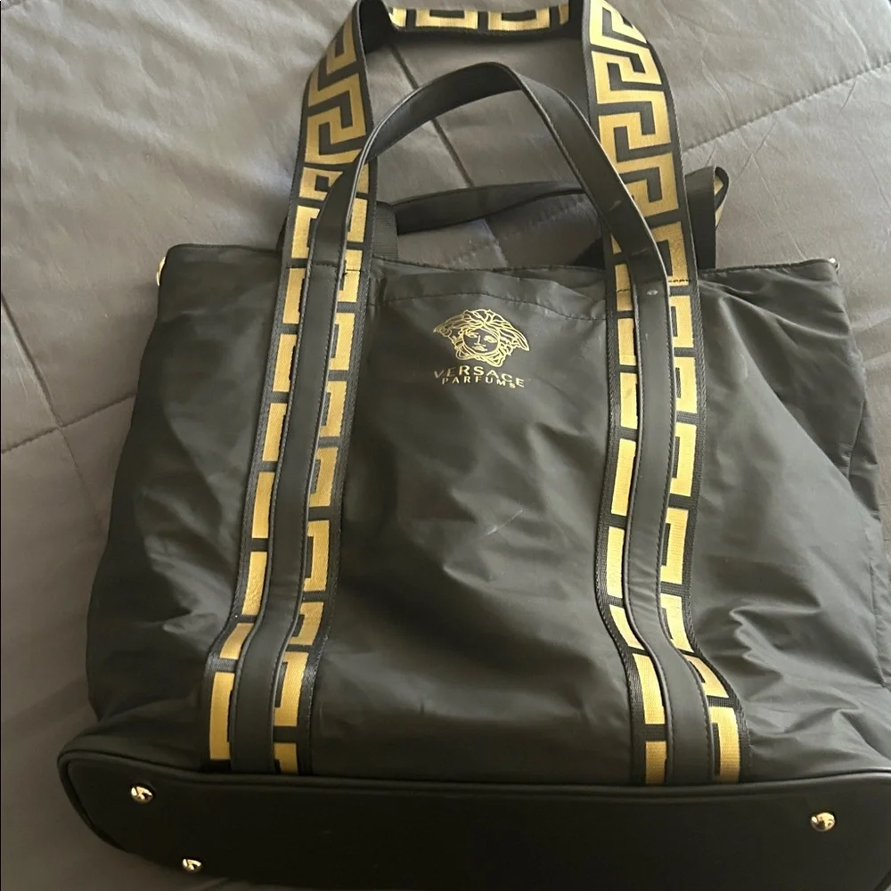 Versace Black Duffel Bag with Gold Accents