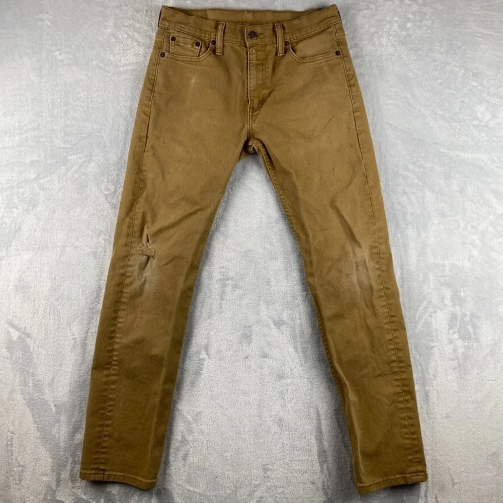 Levis Jeans Mens 28x31 Brown Tan 513 Slim Straight Distressed Western Denim