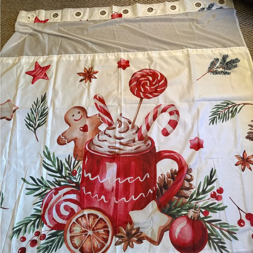 Festive Holiday Shower Curtain with Red and White Design