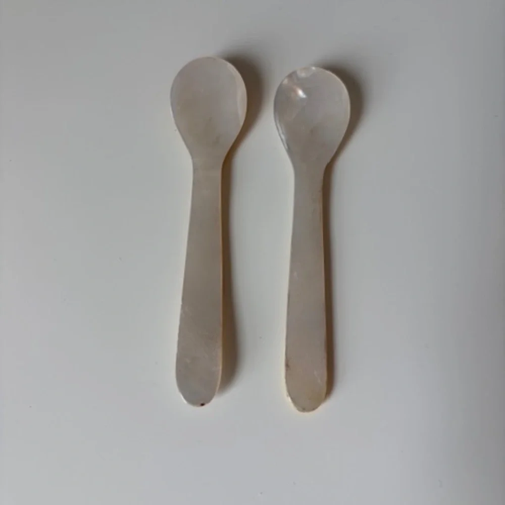 Vintage Small Serving Spoons Mother of Pearl Style Set of 2 Approx 4.5