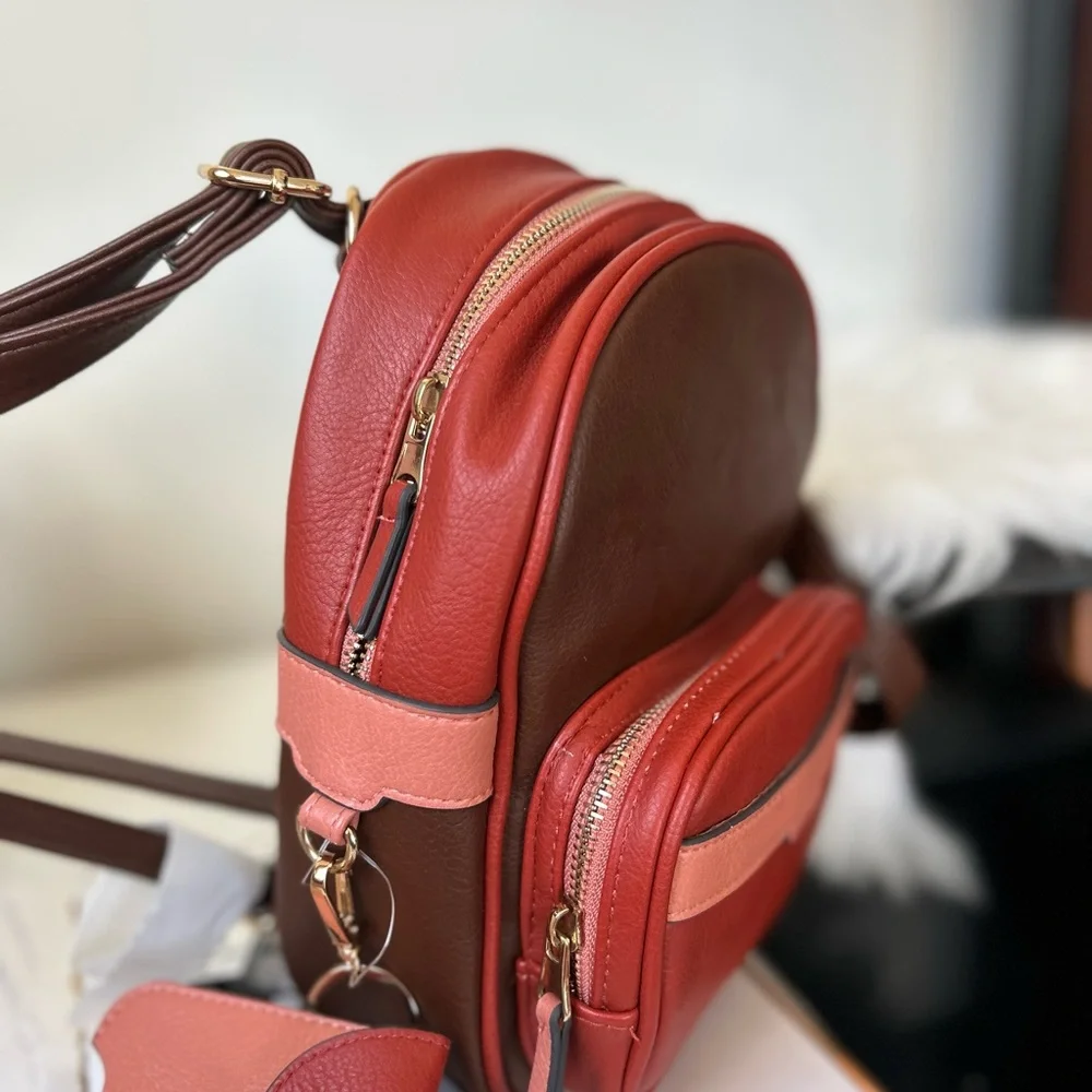 Elegant Red and Brown Women's backpack Bag new