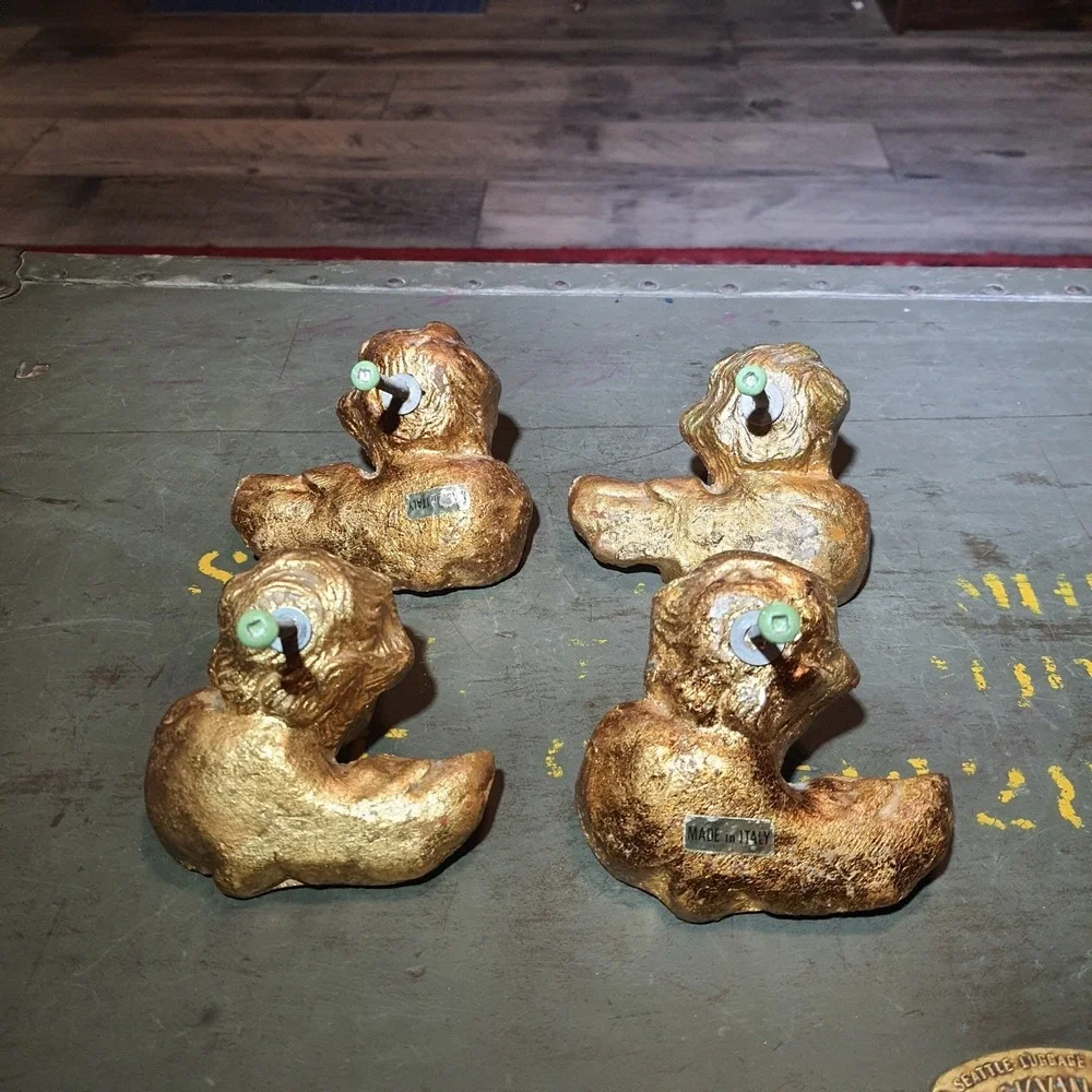 Vintage Handcarved Italian Putti Cherub Faces Set Of 4 Gold Color Knobs Tie Back