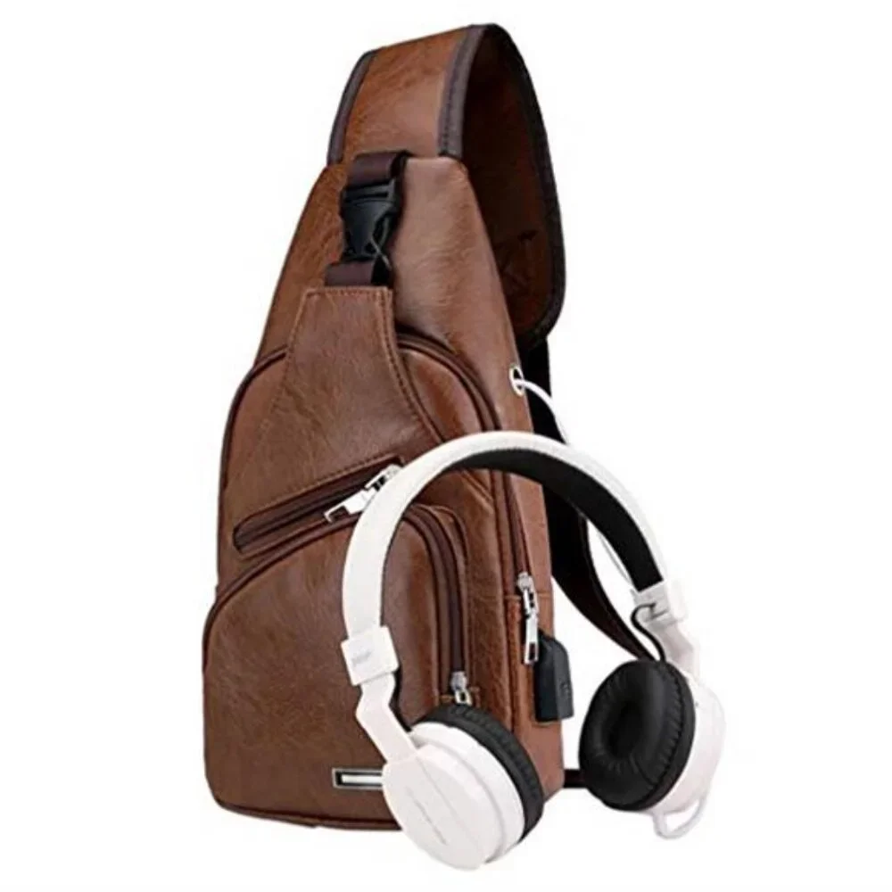 Leather Sling Bag Crossbody Backpack for Men Women Travel Outdoor