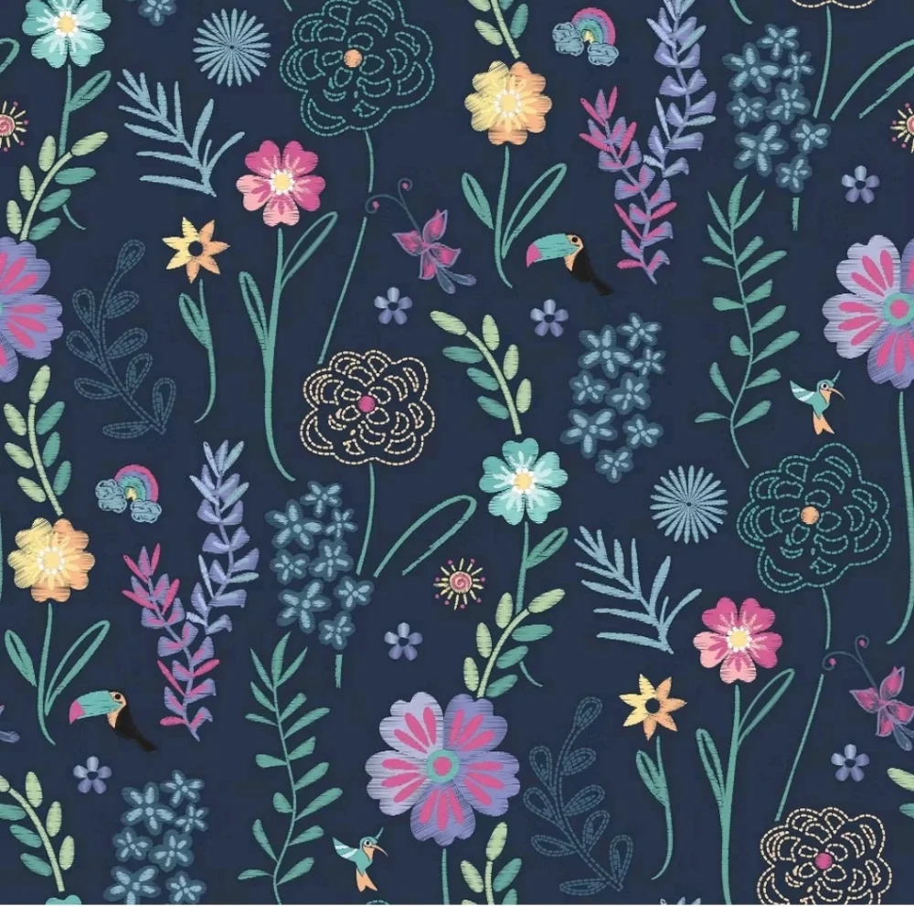 Disney Encanto Embroidery Floral Kids' Peel and Stick Wallpaper Navy