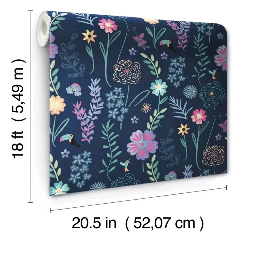 Disney Encanto Embroidery Floral Kids' Peel and Stick Wallpaper Navy