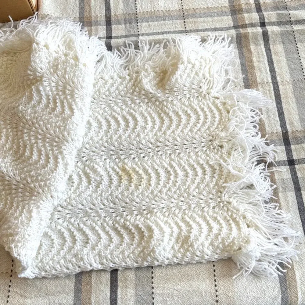 Vintage 57 year old baby blanket crocheted in Guam cottage coquette granny core