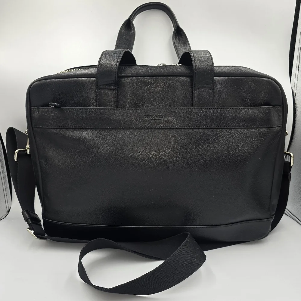 COACH F54804 Hamilton Black Leather Briefcase Laptop Work Bag Shoulder Strap