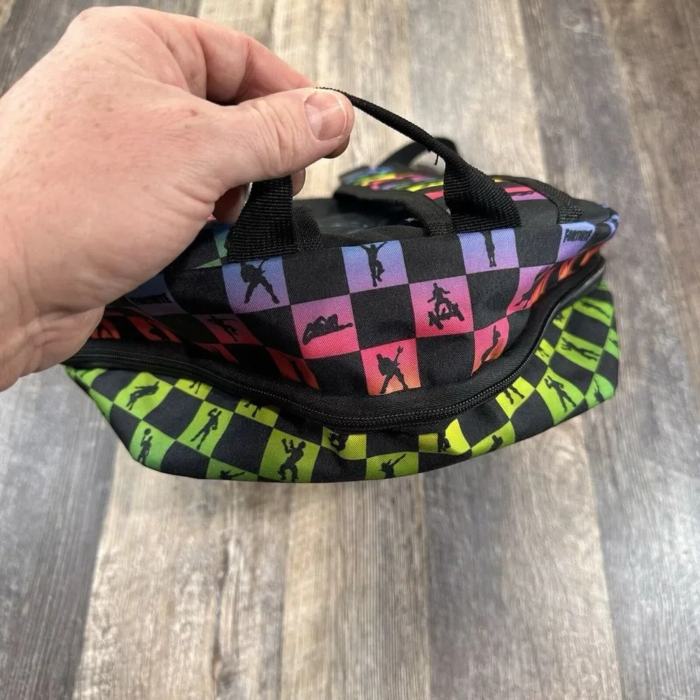Fortnite Amplify Rainbow‎ Checker Print Children's School Backpack Pockets