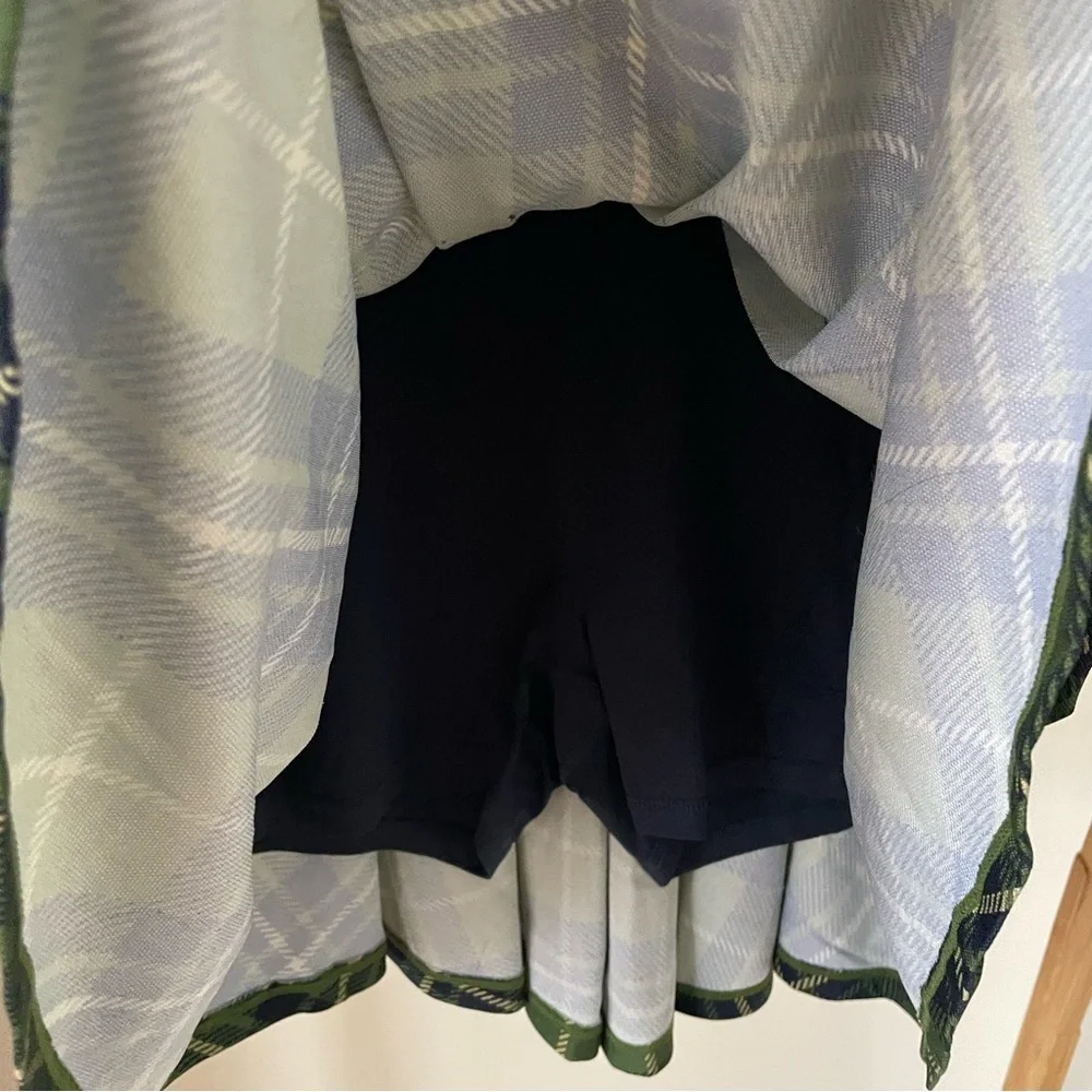 NWT We Wore What Tennis Plaid Pleated Mini Skirt Skort in Court Green/Navy - XS