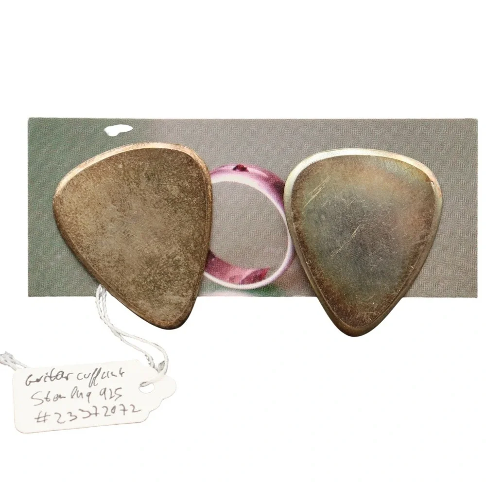 Sterling Silver 925 Guitar Pick Cufflinks Music Theme Silversmith Handmade Gift