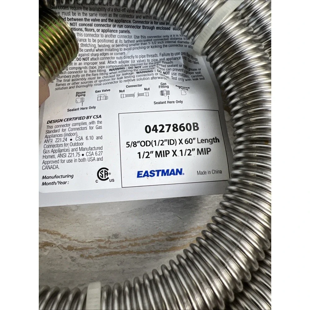 60 in. Eastman Stainless Steel Gas Connector – 5/8 in OD(1/2