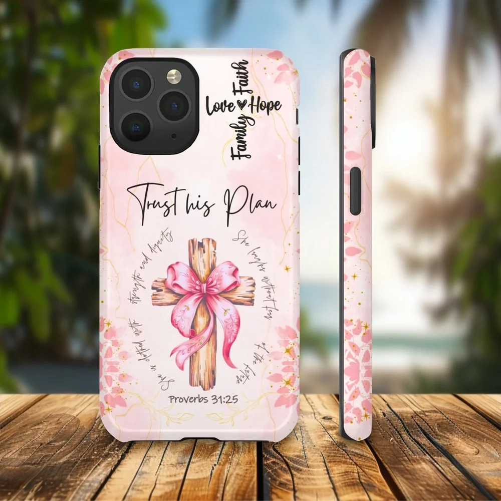Trust His Plan – Pink Floral Cross Cell Phone Case