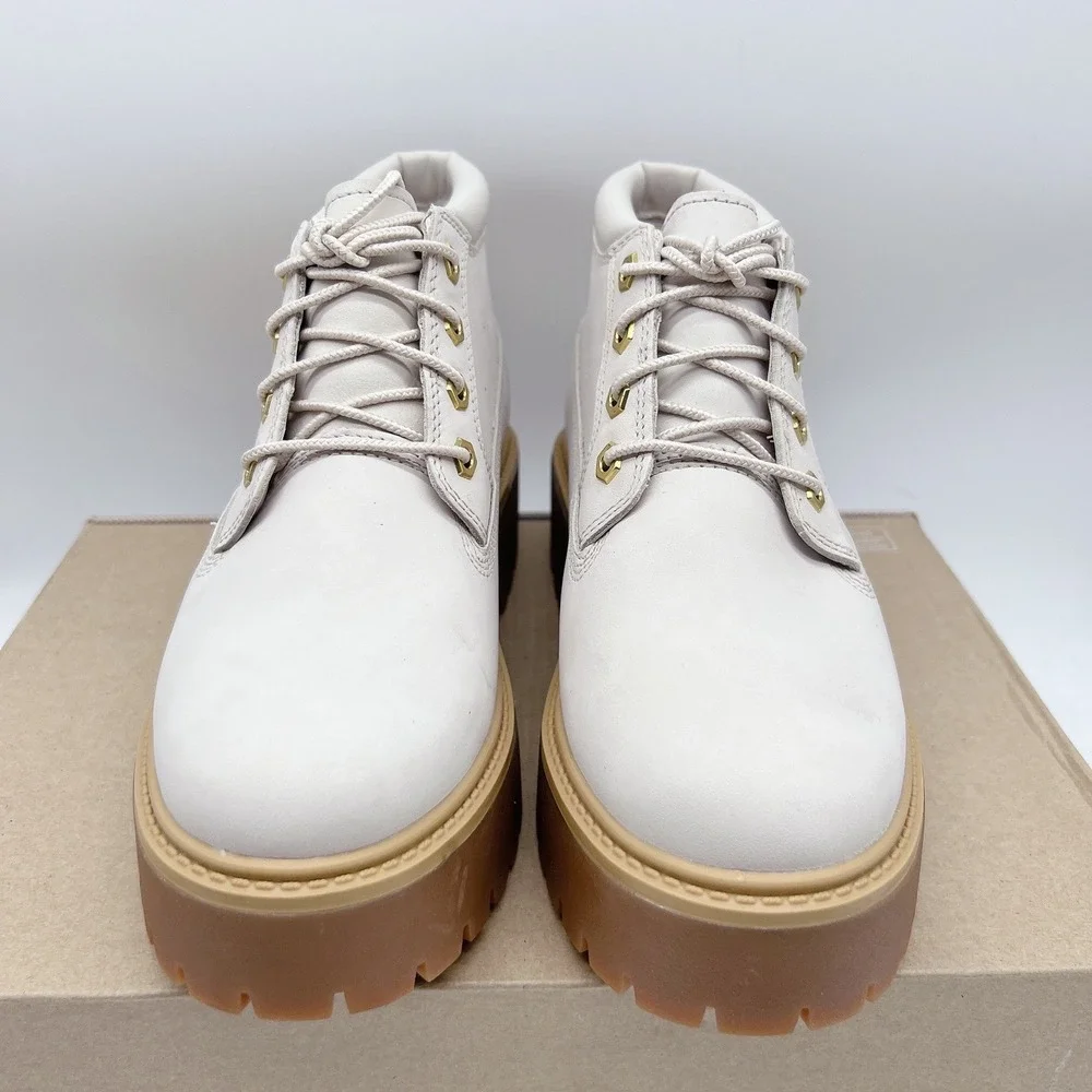 Timberland Stone Street Platform Mid Waterproof Chukka Boots White Nubuck US 7