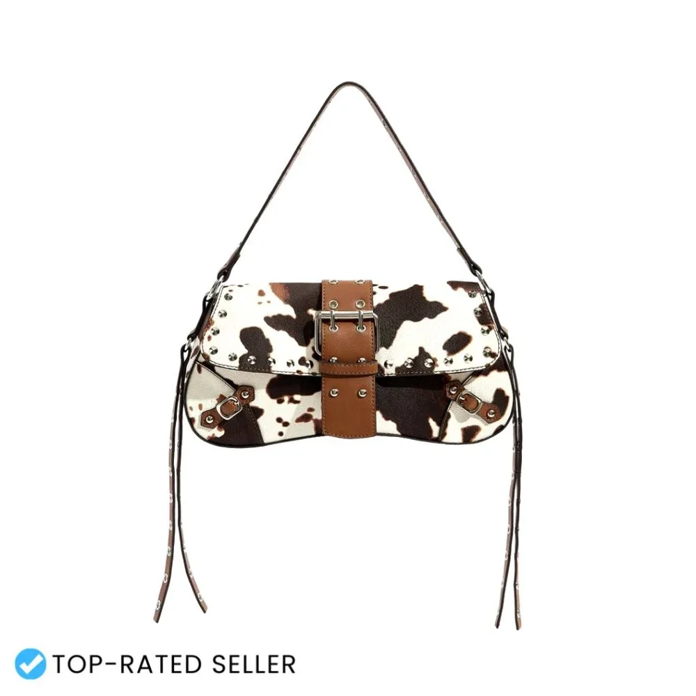 PU Leather Hobo Bag Y2K Gothic Punk Style Shoulder Purse Clutch
