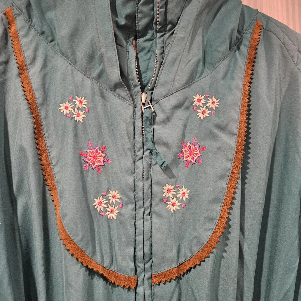 Vintage Obermeyer Girls (8) Teal Snowsuit with Red Embroidery
