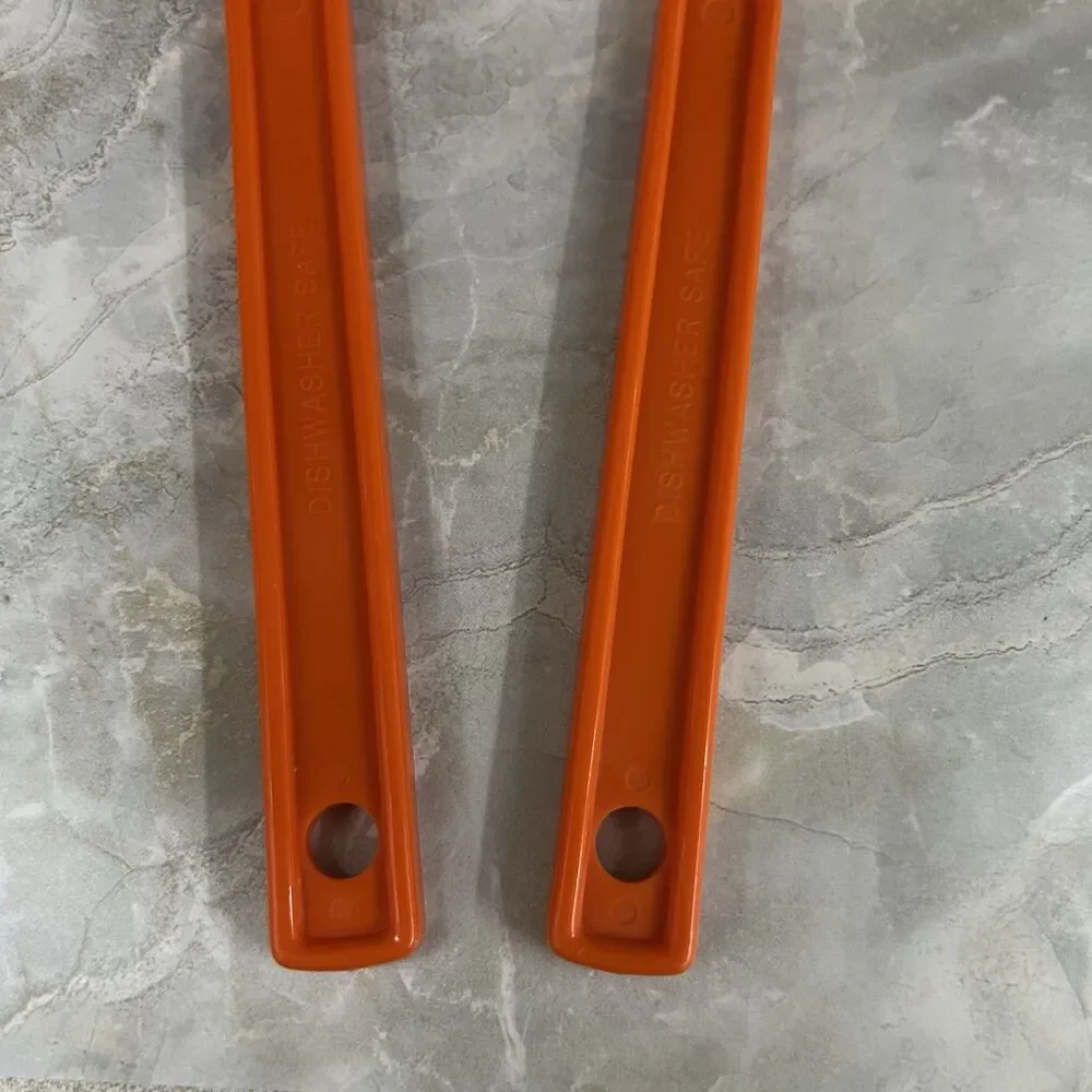VINTAGE 1970s MCM Salad Serving Utensils Orange Melamine Spoon Slotted Fork