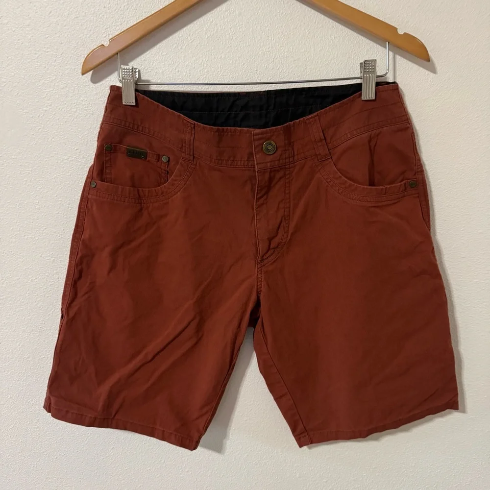 Kuhl Revolvr Shorts Red Brown Patinadye Cotton Gorpcore Outdoor UPF Casual-32