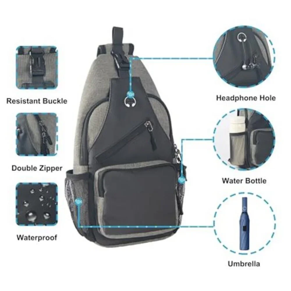 Sling Bag Cross Body Backpack Chest Bag Travel Hiking Daypack (Black Grey)