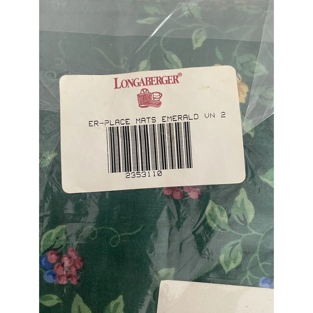 Longaberger Emerald Vine Set of 2 Double Sided Fabric Placemats New