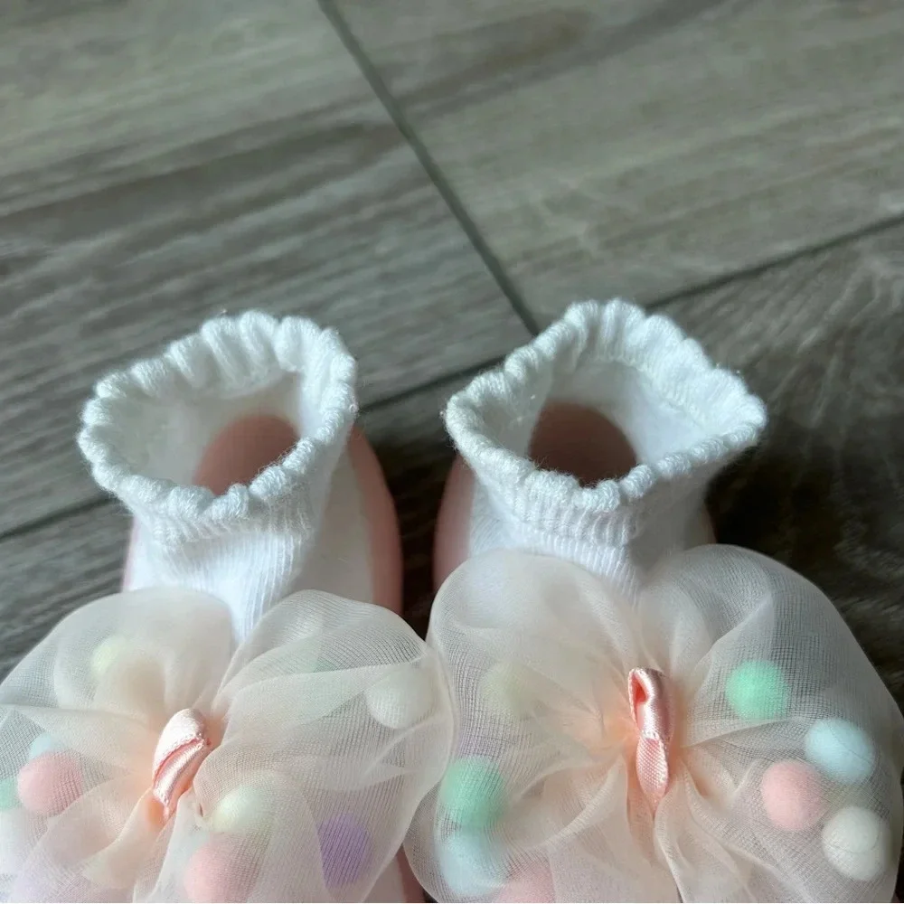 Big Toes Pink Bows NonSlip Baby Shoe Socks Made in Korea