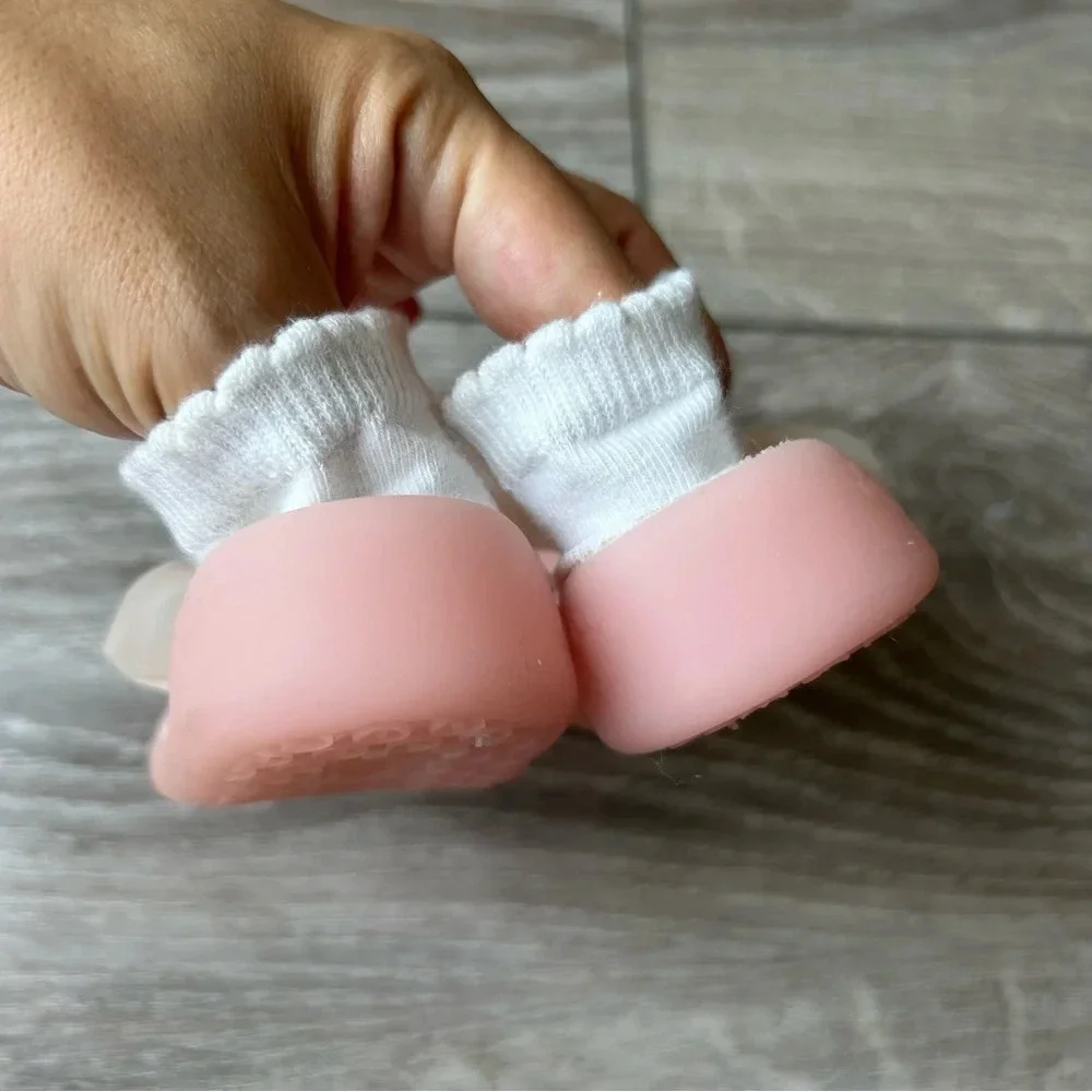 Big Toes Pink Bows NonSlip Baby Shoe Socks Made in Korea