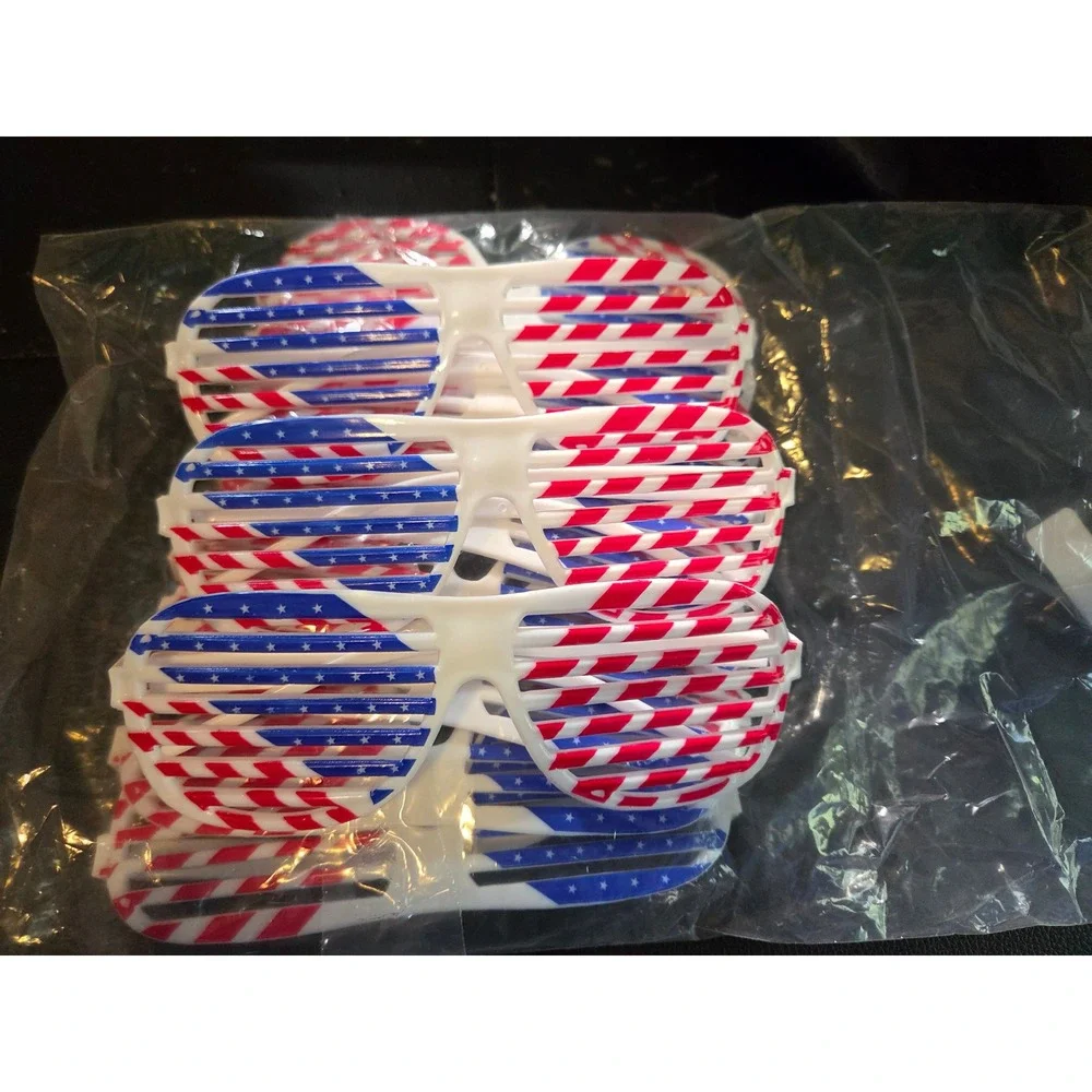 12 Pack American Flag Shutter Glasses Patriotic USA Red White Blue Party Favors