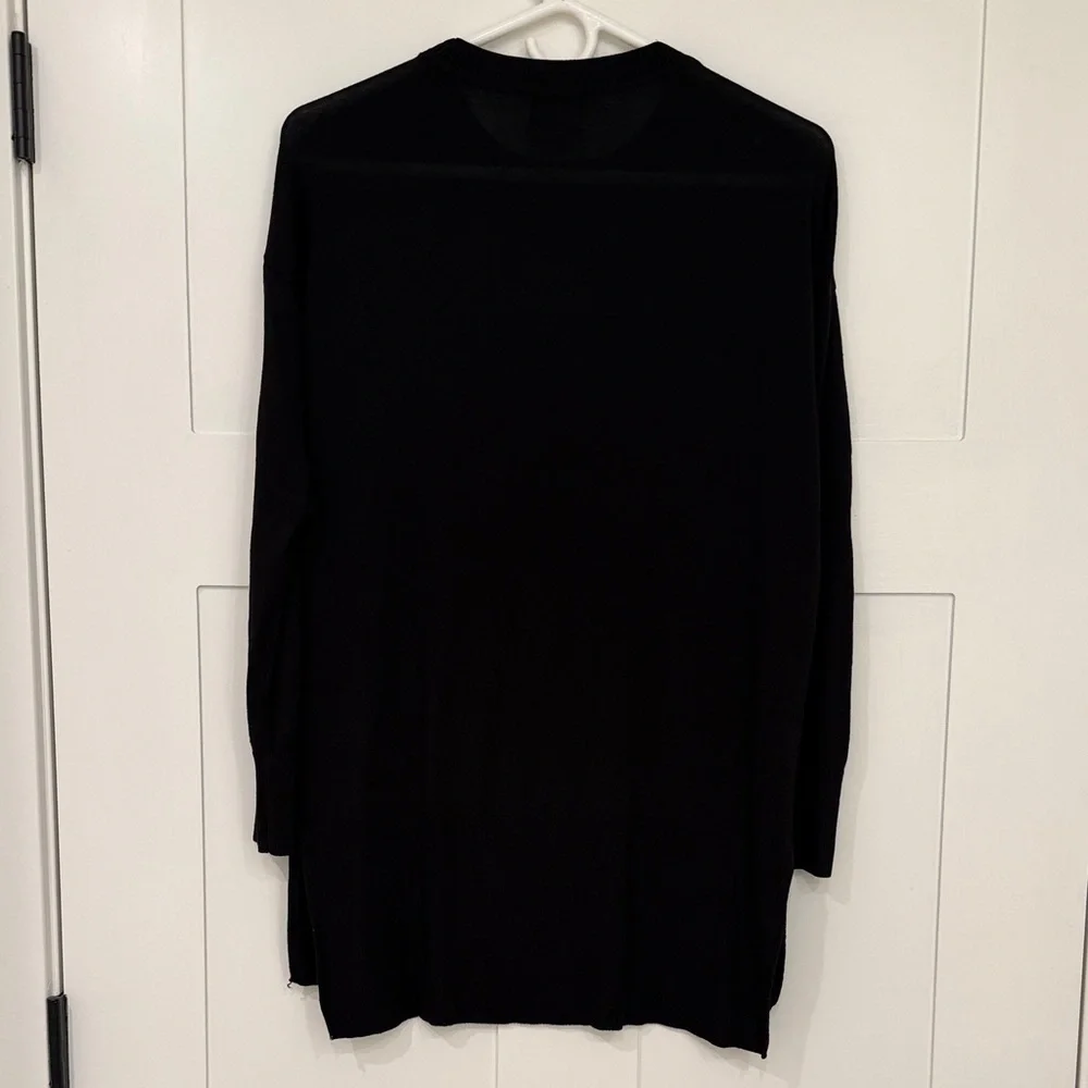 🌻3/$25 Worthington Womens Black Crewneck Tunic Sweater Side Slit Long Sleeve