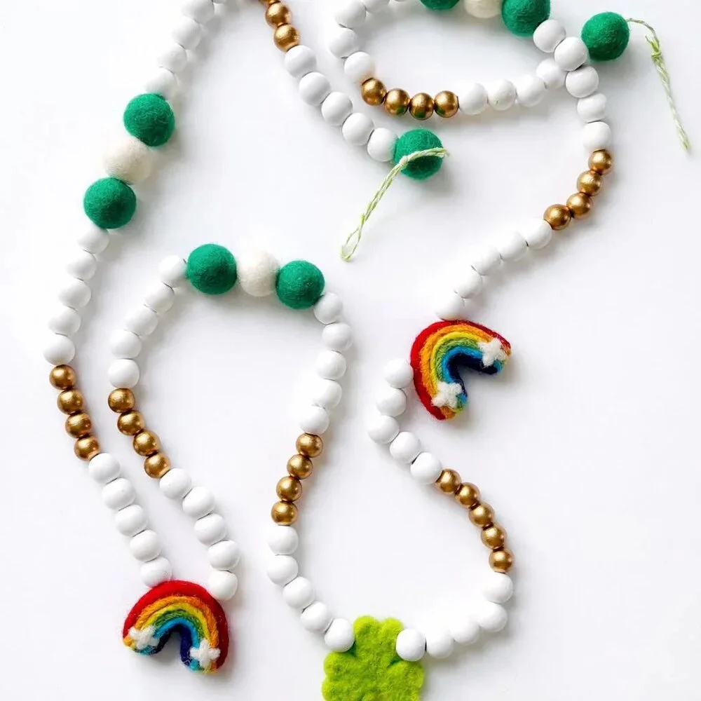Felt Ball Garland | St. Patrick's Day Shamrocks & Rainbow Decor