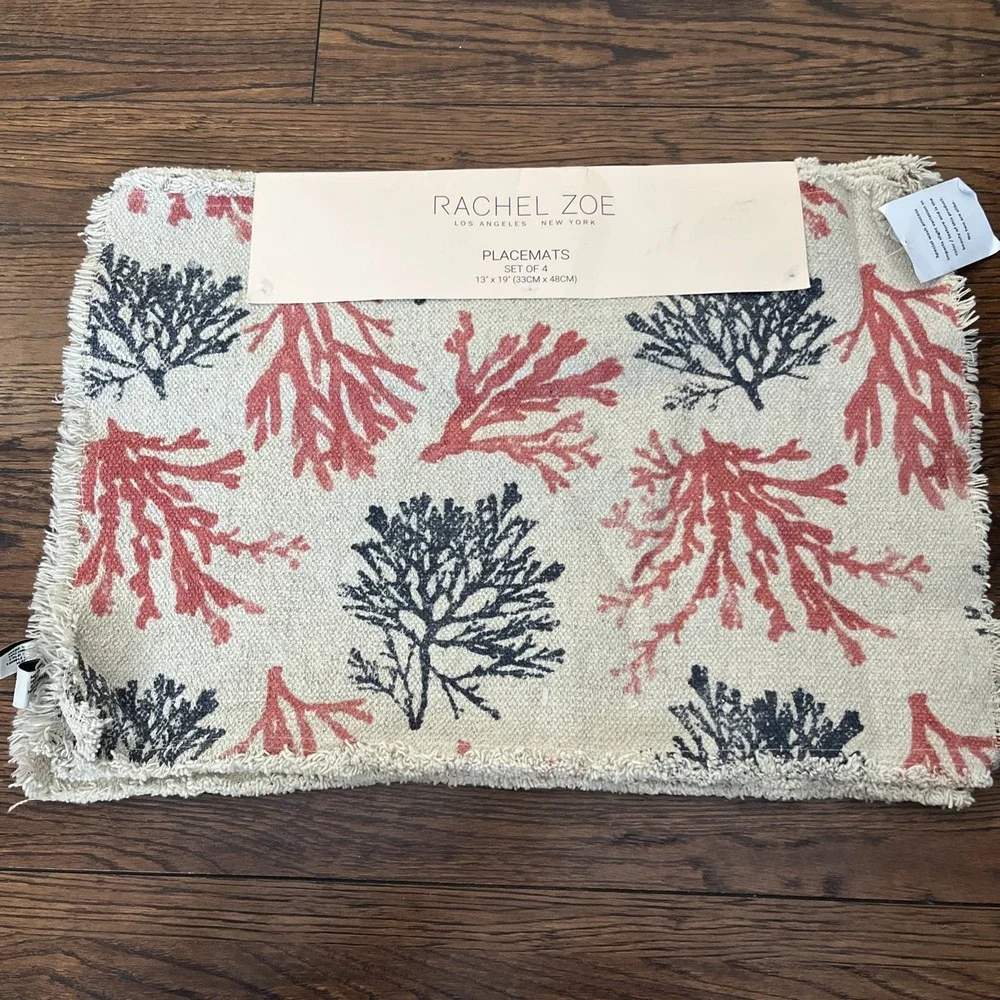 rachel zoe coral Twigs Beige With pink Navy blue placemats 13