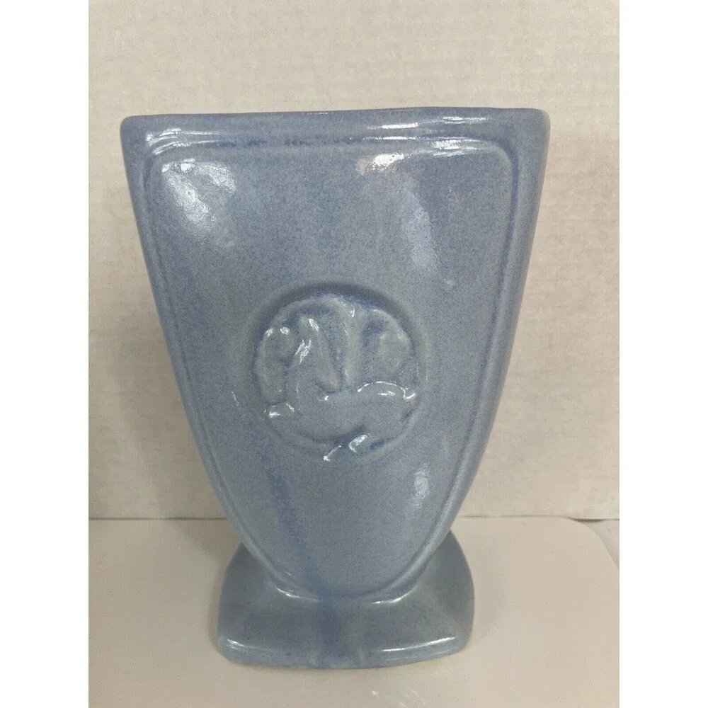 Robinson Ransbottom Vase Art Pottery Gazelle Deer Blue Ceramic 230 MCM VTG Retro