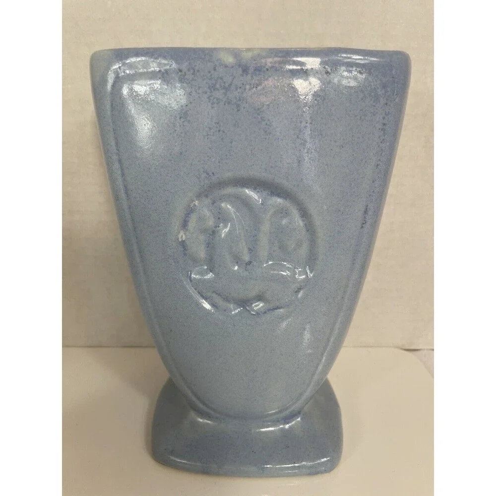 Robinson Ransbottom Vase Art Pottery Gazelle Deer Blue Ceramic 230 MCM VTG Retro