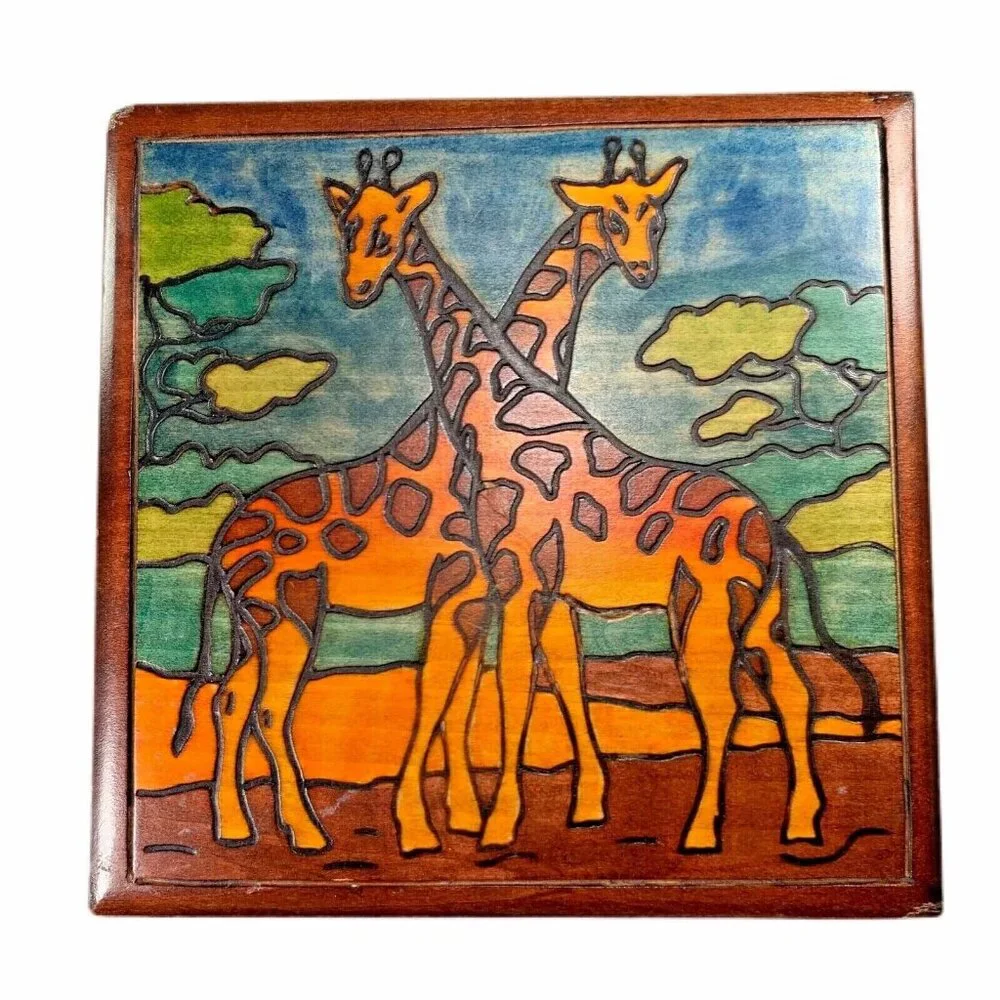 Giraffe Hinged Box Polish Handmade Linden Wood Keepsake Poland 6