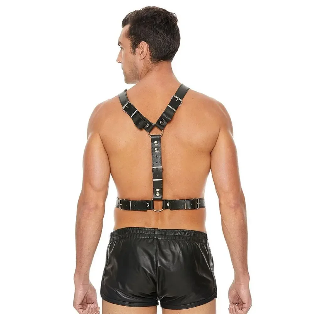 🦋B2G1🦋OUCH! SHOTS AMERICA Twisted Bit Black Leather Bonded Chain Harness
