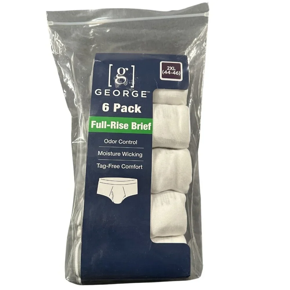 George Full-Rise‎ Brief Mens Underwear 2XL 6 Pack Odor Control Moisture Wicking
