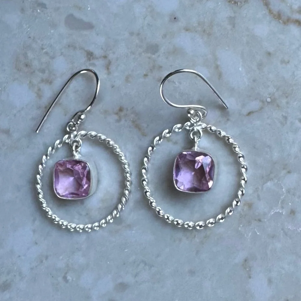 NWOT Sundance Crowley Earrings, Pink Kunzite, Sterling Silver
