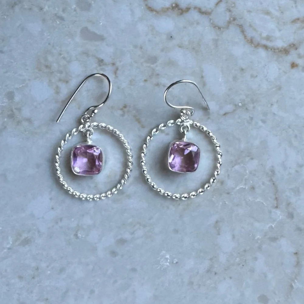 NWOT Sundance Crowley Earrings, Pink Kunzite, Sterling Silver