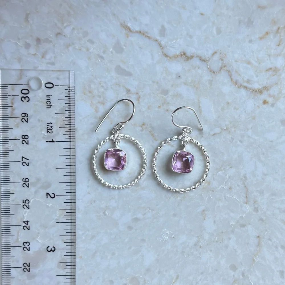 NWOT Sundance Crowley Earrings, Pink Kunzite, Sterling Silver