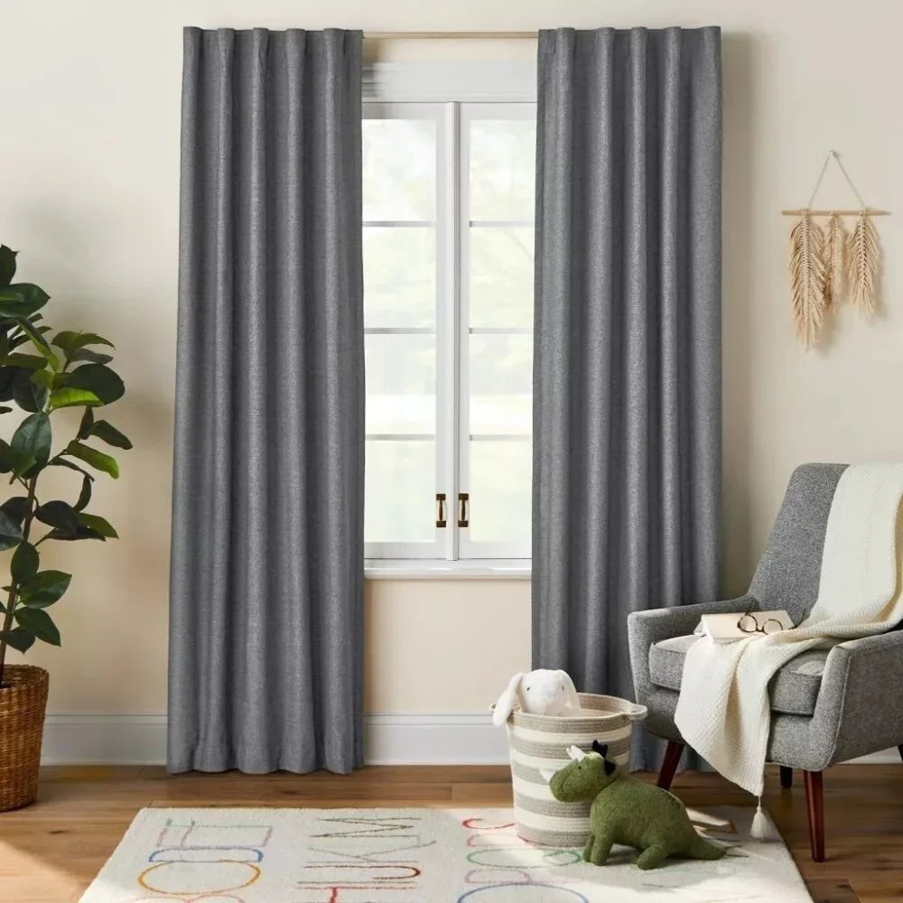 Pillowfort Heather Black Chambray Cotton Blackout Curtain Panel 42