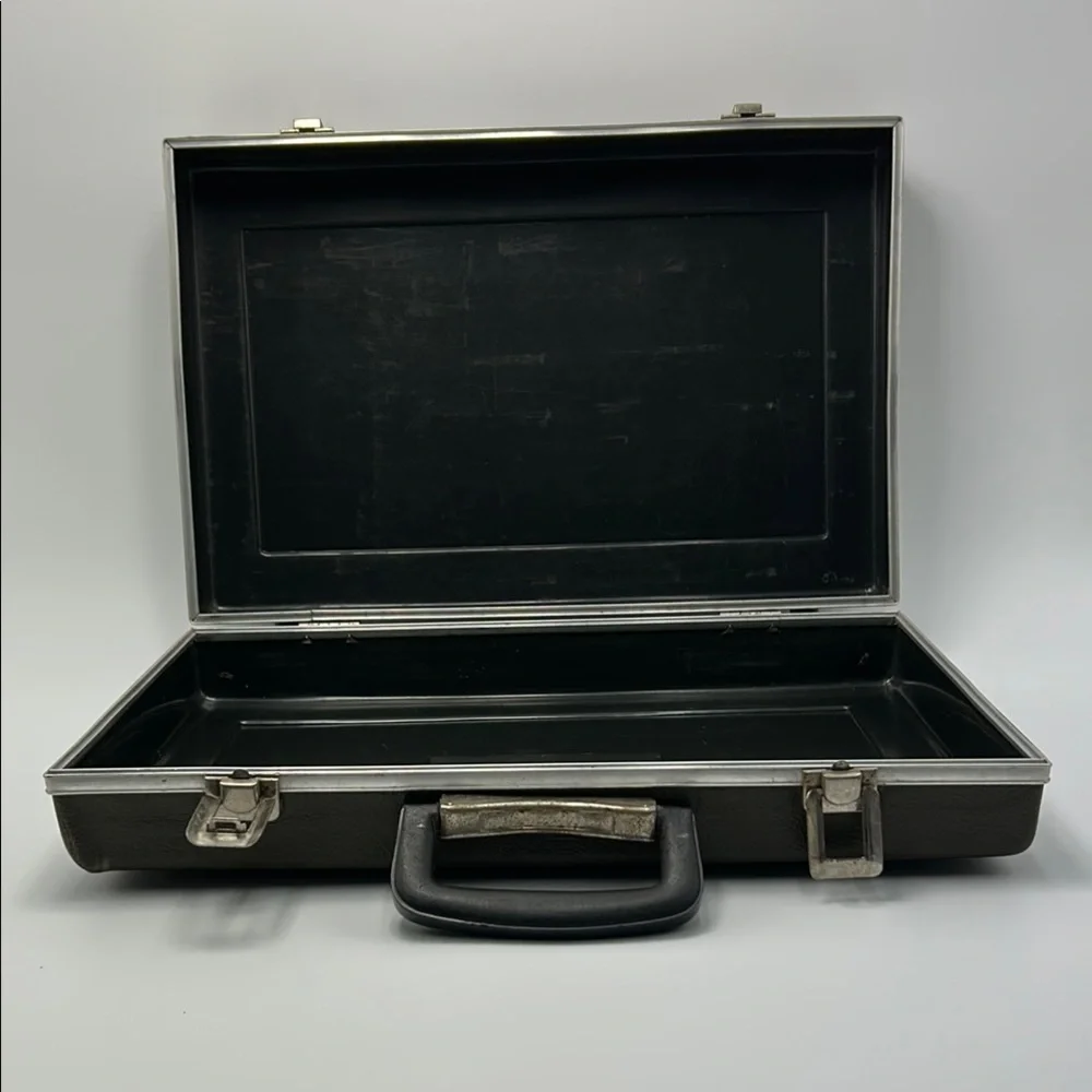 Vintage Briefcase Olive Green Plastic Small Case Silver Hardware