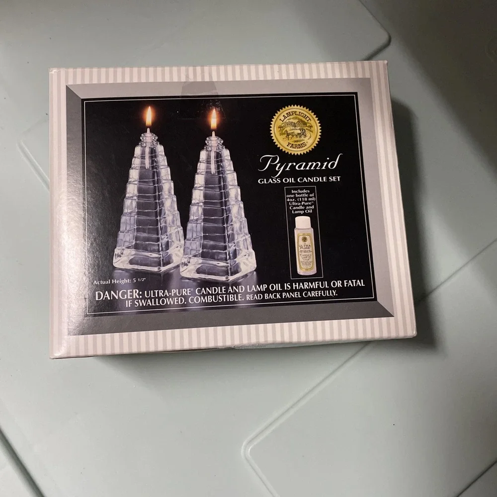 Pyramid Lamplight Farms Glass Oil Lamp Set of 2 New Open Box