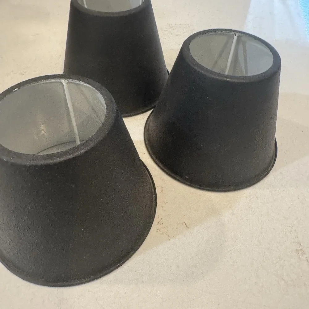 Set 3 Vintage Black Metal Mini Chandelier Lamp Shades Lined White 4