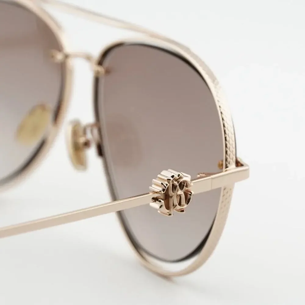 Roberto Cavalli SRC032M Rose Gold Aviator Sunglasses 300G Brown Gradient NEW