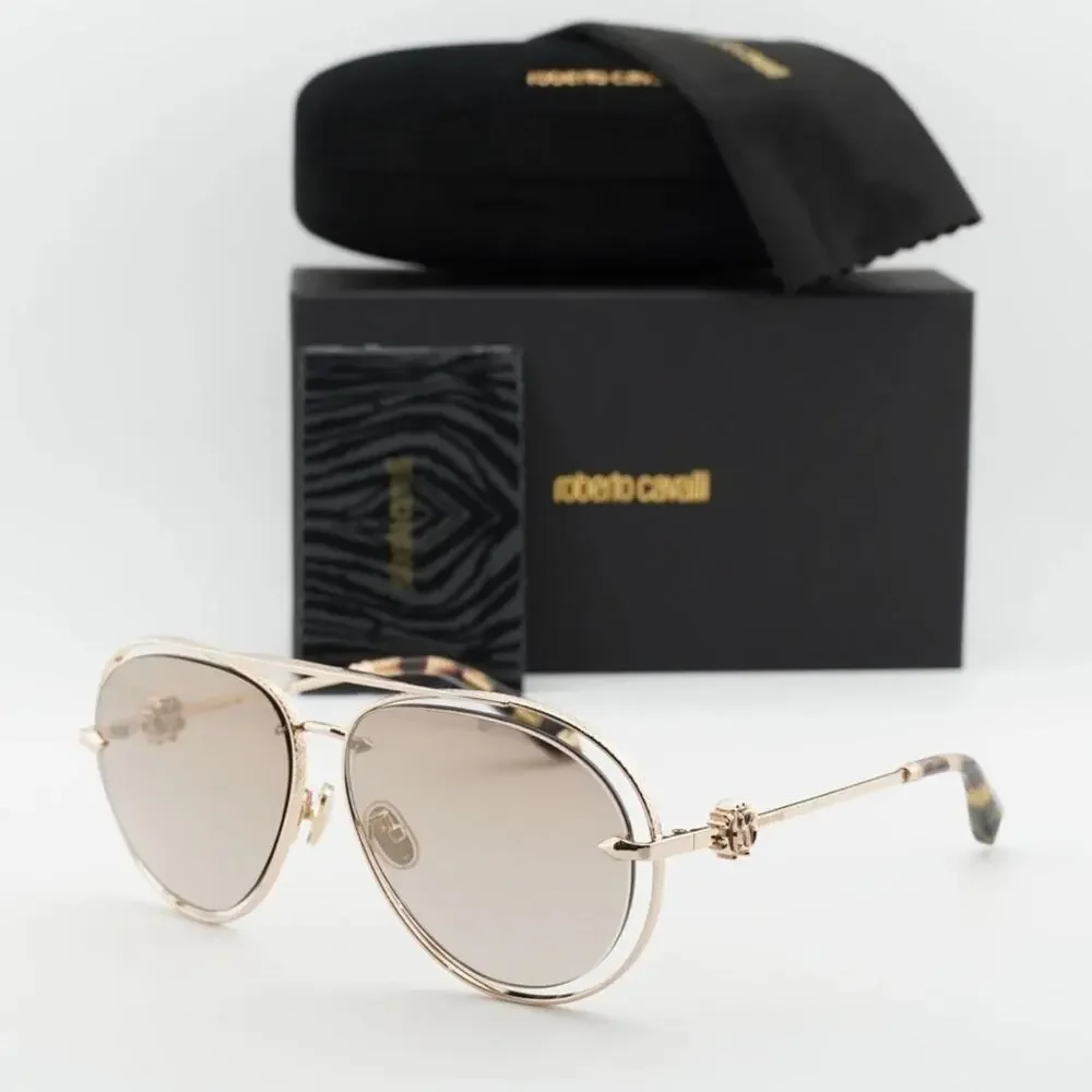 Roberto Cavalli SRC032M Rose Gold Aviator Sunglasses 300G Brown Gradient NEW